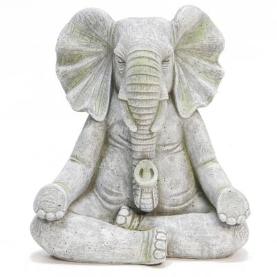 LuxenHome Gray MGO Meditating Elephant Statue,