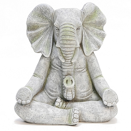 LuxenHome Gray MGO Meditating Elephant Statue,