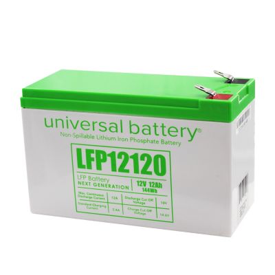 Universal Battery 12.8V 12Ah LFP Battery in a 7Ah Case with F2 Terminals (F2 to F1 Terminal Adapters Included)