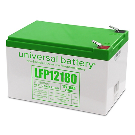 Universal Battery 12.8V 18Ah LFP Battery in a 12Ah Case with F2 Terminals (F2 to F1 Terminal Adapters Included)
