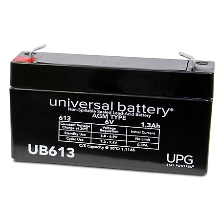 Universal Battery 6V 1.3Ah Sealed Lead Acid (SLA)/AGM Battery with F1 Terminals