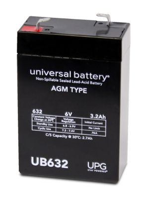 Universal Battery 6V 3.2Ah Sealed Lead Acid (SLA)/AGM Battery with F1 Terminals