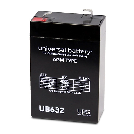 Universal Battery 6V 3.2Ah Sealed Lead Acid (SLA)/AGM Battery with F1 Terminals