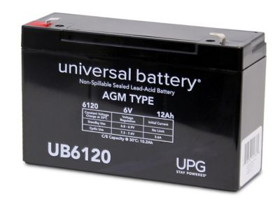 Universal Battery 6V 12Ah Sealed Lead Acid (SLA)/AGM Battery with F1 Terminals