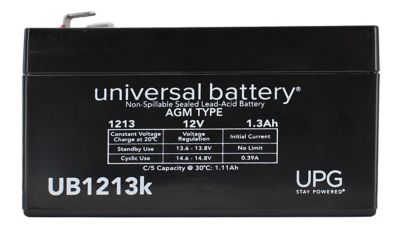Universal Battery 12V 1.3Ah Sealed Lead Acid (SLA)/AGM Battery with F1 Terminals