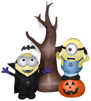 Gemmy Airblown Minions with Tree and Pumpkin