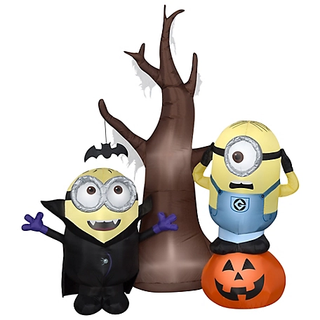 Gemmy Airblown Minions with Tree and Pumpkin