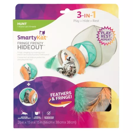 SmartyKat Fringe Frenzy 26" L Cat Hideout with Tunnel Entrance Cat Tunnels