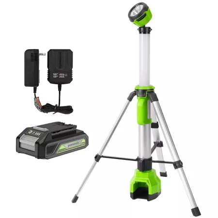 Greenworks 2 200 Lumens 24V 2-in-1 LED Standing Work Light with Foldable Tripod 2.0 Ah Battery and Charger Standing Work Lights