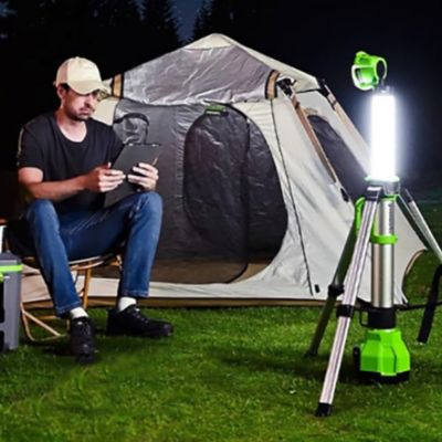 Image showing  2,200-Lumen 24V 2-in-1 Standing LED Work Light with Collapsible Tripod Stand, 2.0Ah Battery and Charger