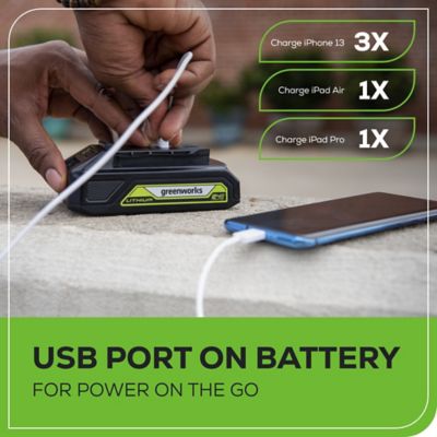 Image showing 7 th Greenworks 24V Brushless Cordless Battery 1/2-in. Hammer Drill Drill Driver, 2.0Ah USB Battery & Charger