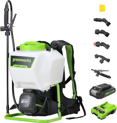 Greenworks 24V 4-Gallon Cordless Battery Backpack Sprayer, 2.0Ah Battery & Charger