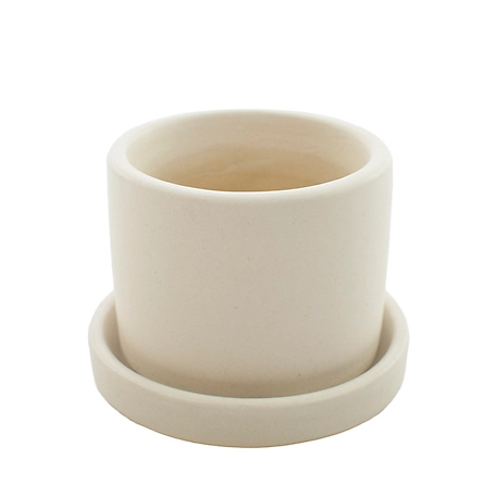 National Plant Network 2.5 in. Hyde Semi Matte Cream Container with Saucer-1 Piece