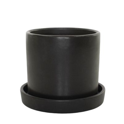 Image showing  Clay Hyde Planter Container with Saucer, 7 in., Semi Matte Black