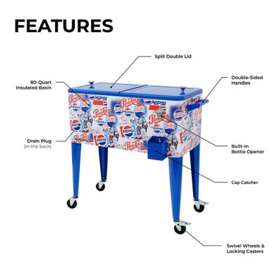 Image showing  80 qt. Pepsi Wrapped Graphic Rolling Patio Cooler