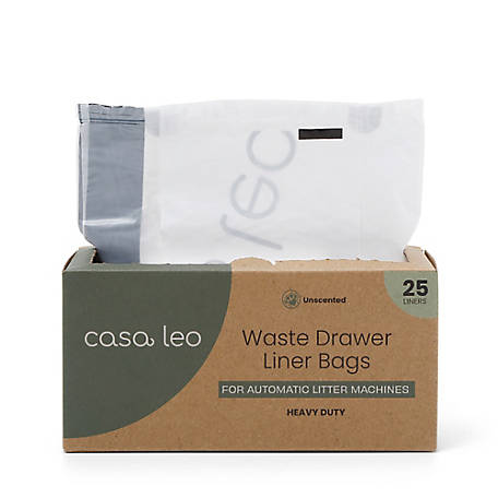 Casa Leo Drawstring Waste Drawer Liners for Automatic Self-Cleaning Litter Boxes, Unscented, 25 ct.