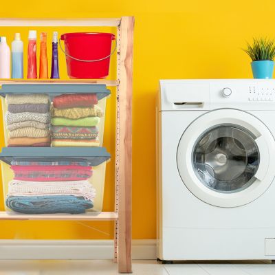 Image showing 5 th HEFTY 72 qt. Hi Rise Storage Bin, Clear