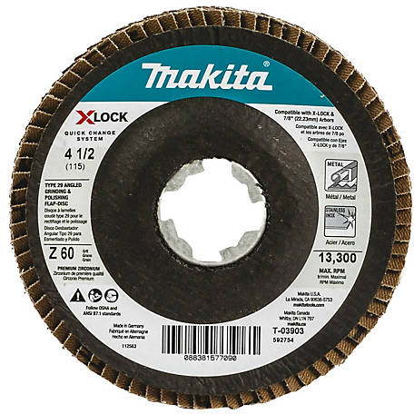 Makita X-Lock 41/2 in. 60 Grit Type 29 Angled Grinder/Polisher Flap Disc & All 7/8 in. Arbor Grinders, 3 pk., T-03903-3