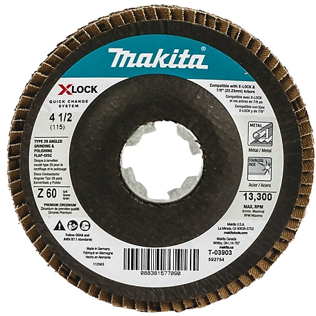 Makita X-Lock 41/2 in. 60 Grit Type 29 Angled Grinder/Polisher Flap Disc & All 7/8 in. Arbor Grinders, 3 pk., T-03903-3