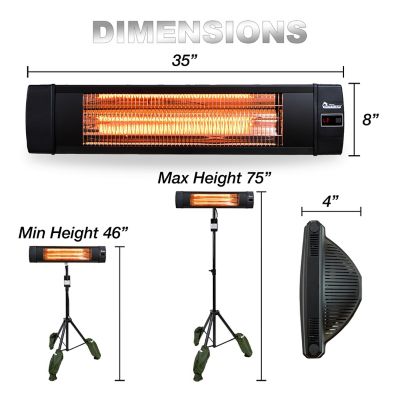 Image showing  1,500W Carbon Infrared Electric Patio Heater, Portable Tripod, Mount Ready, 150 sq. ft., 5,200 BTU