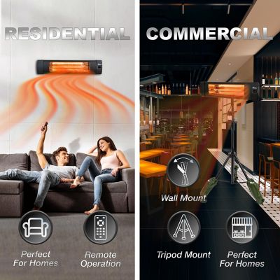 Image showing  1,500W Carbon Infrared Electric Patio Heater, Portable Tripod, Mount Ready, 150 sq. ft., 5,200 BTU