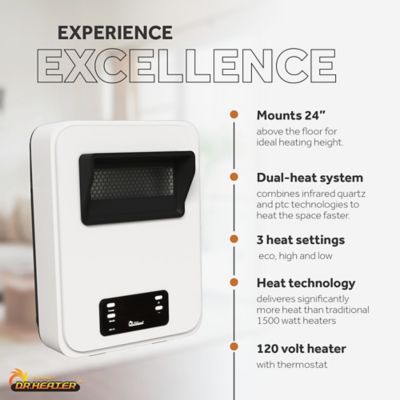 Image showing 6 th Dr. Infrared Heater 1500-Watt White Wall Hung or Mount Electric Space Heater Dual System with Infrared & Fan Forced, WiFi & RC