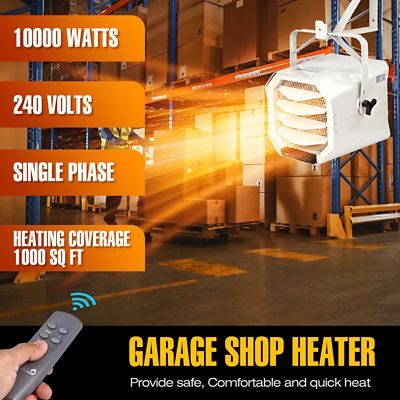 Image showing  Hard Wired Electric Heavy-Duty Shop Garage Heater, 700 sq. ft., 30,000 BTU, 10,000W, 240V, Mountable