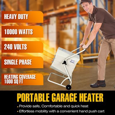 Image showing  240 Volt 10,000 Watt HeavyDuty Hardwired Shop Garage Heater, with Cart and Adjustable Thermostat, DR910M