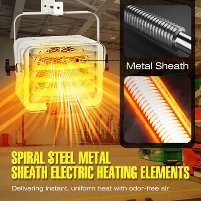 Image showing  Hard Wired Electric Shop Garage Heater, 600 sq. ft., 25,597 BTU, Wall/Ceiling Mount, 7,500W, 240V