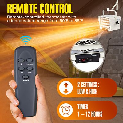 Image showing  Hard Wired Electric Shop Garage Heater, 600 sq. ft., 25,597 BTU, Wall/Ceiling Mount, 7,500W, 240V