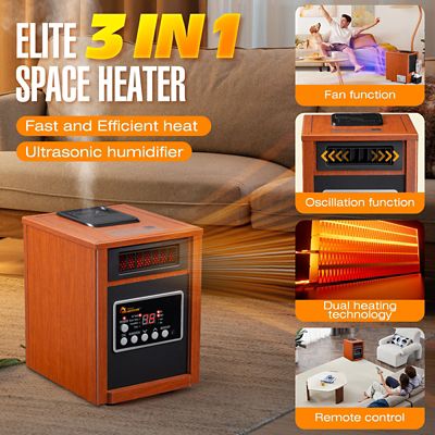 Image showing  Electric Portable Space Heater with Humidifier and Oscillation Fan, 400 sq. ft., 5,200 BTU, 1,500W, Cherry