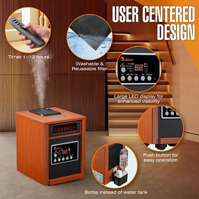 Image showing  Electric Portable Space Heater with Humidifier and Oscillation Fan, 400 sq. ft., 5,200 BTU, 1,500W, Cherry