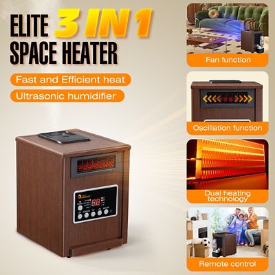 Image showing  Electric Portable Space Heater with Humidifier and Oscillation Fan, 400 sq. ft., 5,200 BTU, 1,500W, Walnut