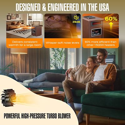 Image showing  Electric Portable Space Heater with Humidifier and Oscillation Fan, 400 sq. ft., 5,200 BTU, 1,500W, Walnut