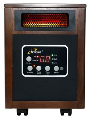 iLIVING Portable Infrared Space Heater with Dual Heating System, 1500-Watt, Dark Walnut Wooden Cabinet, ILG-918W