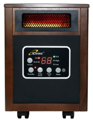 iLIVING Electric Portable Infrared Space Heater with Dual Heating System, 1,000 sq. ft., 5,200 BTU, 1,500W, Dark Walnut