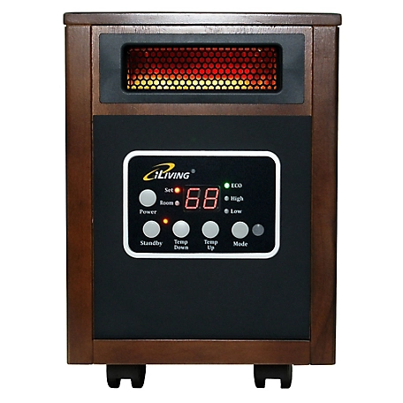 iLIVING Portable Infrared Space Heater with Dual Heating System, 1500-Watt, Dark Walnut Wooden Cabinet, ILG-918W