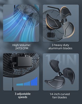 Image showing  14 in. 3-Speed Indoor/Outdoor Wall-Mounted Fan, Black