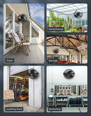 Image showing 5 th iLIVING 18 in. 3-Speed Indoor/Outdoor Wall-Mounted Fan, Black