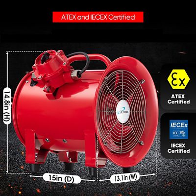 Image showing 6 th iLIVING 10 in. Explosion Proof Ventilation Fan, 350W, 1943 CFM, Red, ILG8EF10EX