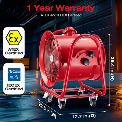 Image showing 6 th iLIVING 16 in. Explosion Proof Ventilation Fan, 1100W, 4240 CFM, Red, ILG8EF16EX