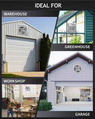 Image showing  14 in. Variable-Speed Wall Mounted Gable Exhaust Fan with Thermostat Control for Greenhouse, Attics, Workshop, 2,339 CFM