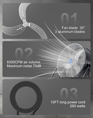 Image showing  30 in. 3-Speed Indoor High Velocity Drum Fan Industrial, Commercial, Residential Air Circulator, Speed Control, 8300 CFM