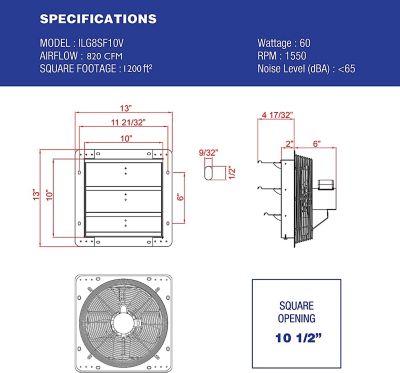 Image showing  10 in. Variable-Speed Shutter Exhaust Fan, 820 CFM, Wall Mounted