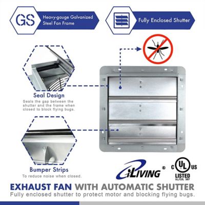 Image showing 5 th iLIVING 10 in. Smart Remote Shutter Exhaust Fan with Thermostat, Humidistat, Variable Speed, Timer, Wall Mounted, ILG8SF10VC