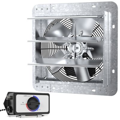 Image showing  10 in. 3-Speed Shutter Exhaust Attic Garage Grow Fan, 600 CFM, Ventilation Fan with Thermostat, 6 ft. Long, 3 Plugs Cord