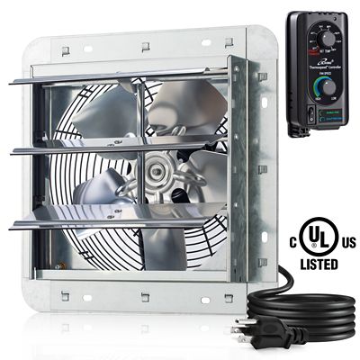 iLIVING 10 in. Shutter Exhaust Fan with Thermospeed Controller, 65W, 820 Cfm, Silver, ILG8SF10V-ST