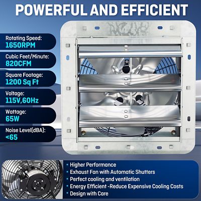 Image showing  10 in. Shutter Exhaust Fan with Thermospeed Controller, 820 CFM, 65W, Silver