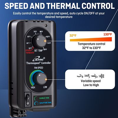 Image showing  10 in. Shutter Exhaust Fan with Thermospeed Controller, 820 CFM, 65W, Silver