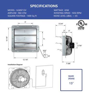 Image showing  12 in. Variable-Speed Shutter Exhaust Fan, 772 CFM, Wall Mounted